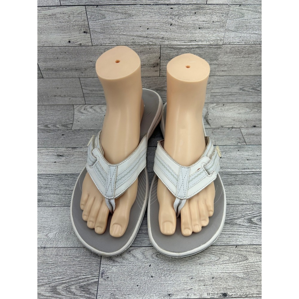 Clarks Cloudsteppers Arla Glison White Striped Flip Flop Sandals Women Sz 10M